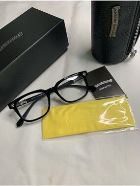Chrome Hearts Black Cat-Eye Sunglasses with Yellow Cloth Accent